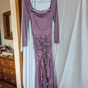 NWT Purple Long Sleeve Ruched Dress